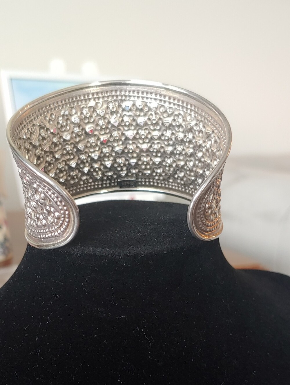 Vintage Wide 925 Filigree Cuff Bracelet - Picture 2 of 4